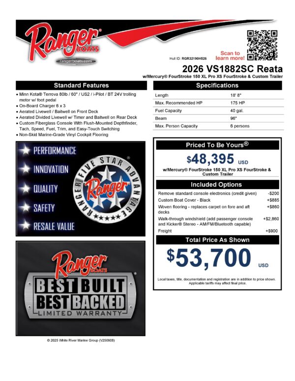 New 2026 Ranger VS1882WT Reata For Sale In Chisago City, MN 55013 - Image 13